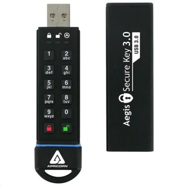 USB-nyckel - Apricorn - Aegis Secure Key - 480GB - 256-bitars AES-XTS-kryptering Svart