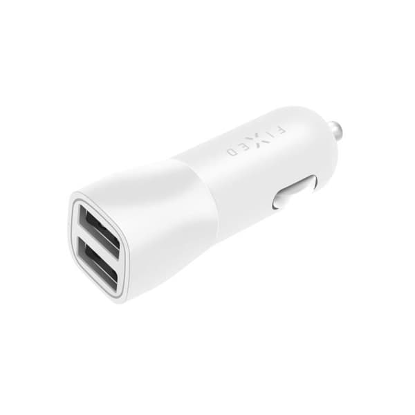 Bilauflader - FIXED - 2xUSB Adapter - 15W Smart Rapid Charge - Vit - Praktisk Vit