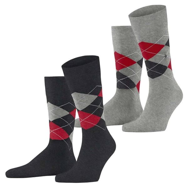 Burlington Strumpor Herr - ,Förpackning med 2,Everyday Argyle SO 2-Pack Svart/grå/röd 40/46