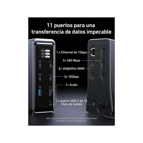 Universell Laddare - ANKER - A83B63A1 - 14 portar - USB - HDMI - Kompatibel med Windows/Mac