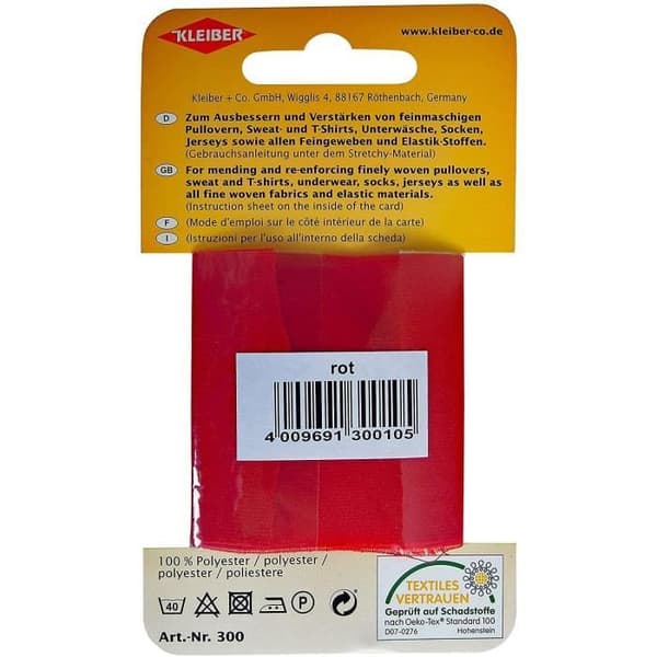 Elastisk strykpatch 400 x 60 mm röd - 100% polyester, klippbar Röd