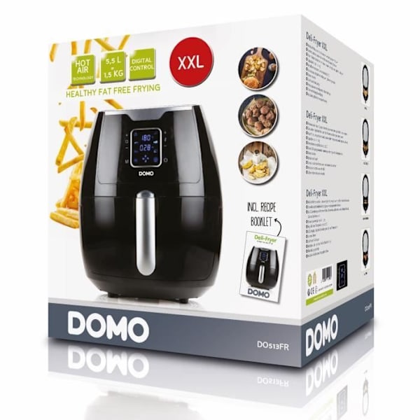 DOMO Deli-Fryer XXL oljefri fritös - 5,5L - Digital skärm - 8 program Svart