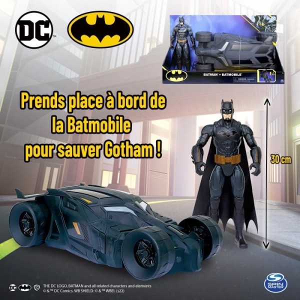 30 cm Batman statyett med sin Batmobile - BATMAN - Pack Batman + Batmobile - Mixed - Svart