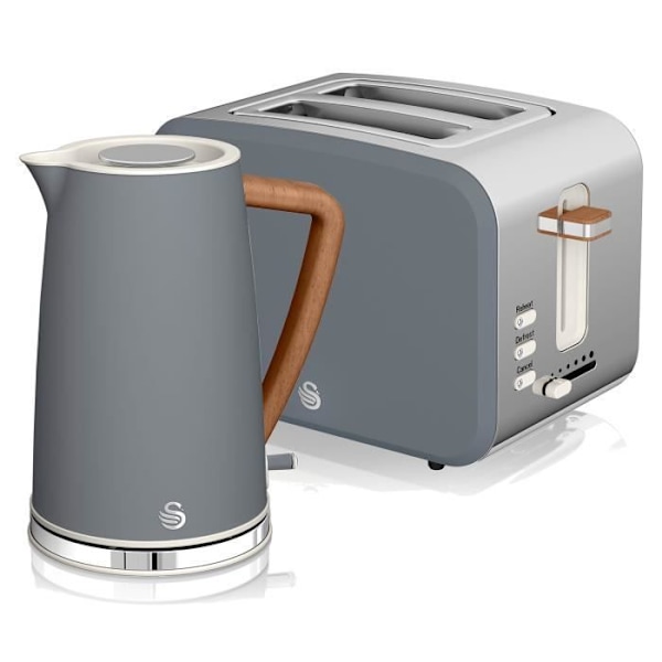 Frukostset Sladdlös vattenkokare 1,7 L brödrost 2 Nordic Grey SWAN STP2090GRYNEU Grå 44362 Grå