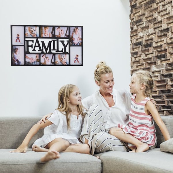 Relaxdays Fotoram pêle-mêle 10 foton Galleri vägg ram väggbeläggning Familj HxlxP: 36,5 x 72 x 2 cm, svart svart, transparent