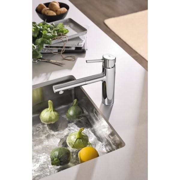 GROHE Engrepps diskbänksblandare Concetto 30273001 - Gjuten vridbar pip - 100 ° rotation - Utdragbart duschmunstycke - Temperaturbegränsare - Krom Grå krom