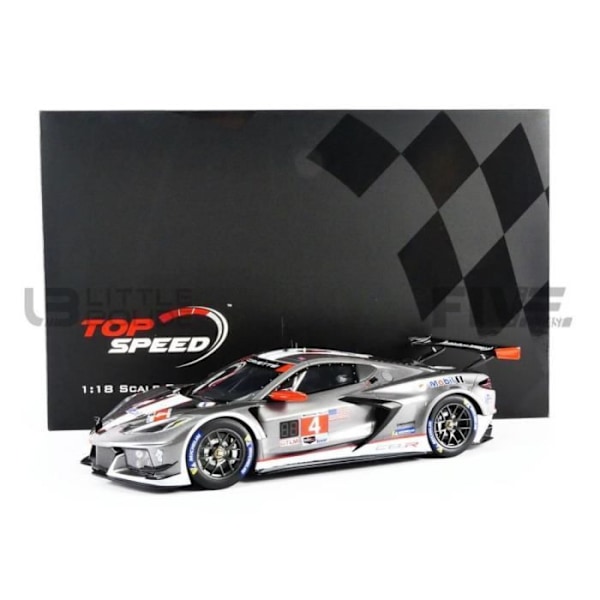 Miniatyrsamlingsbil - TOP SPEED 1/18 - CHEVROLET Corvette C8.R - Sebring 2021 - Grå / Röd - TS0340