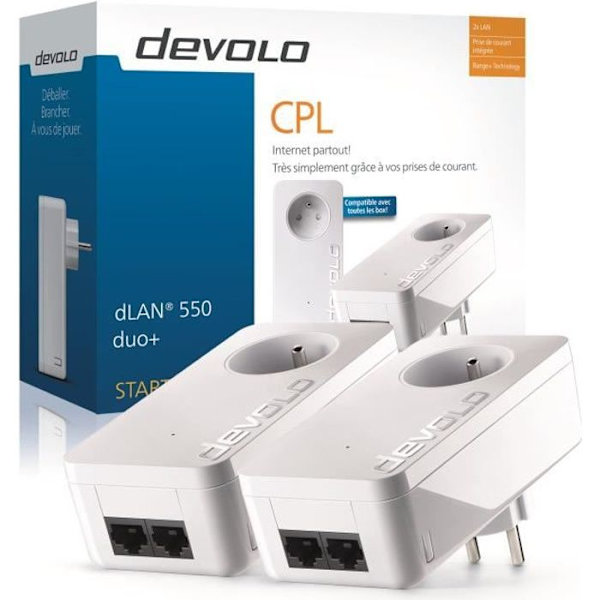 DEVOLO dLAN 550 Duo+ Startpaket - 2 CPL-adaptrar - 500 Mbits/s Vit
