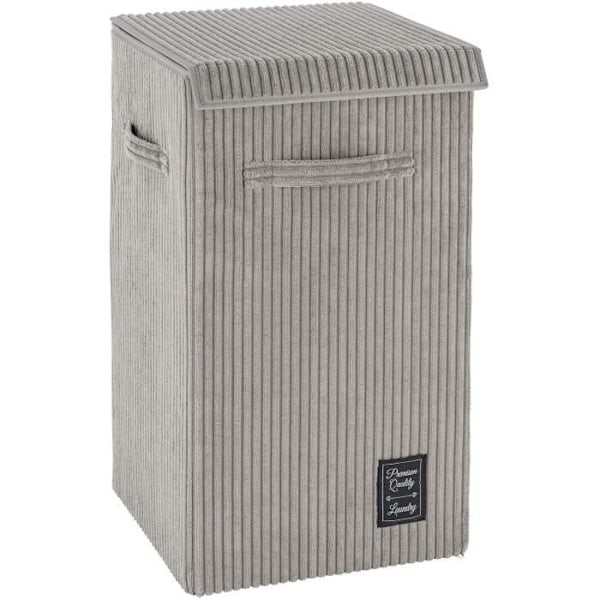 WENKO Tvättkorg Cora, Smutsig tvättkorg med lock, kapacitet 63L, Polyester sammetseffekt, 58x33 cm, Grå