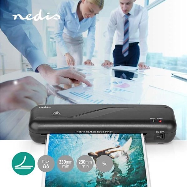 Plastifieringsmaskin - NEDIS - LAMI112BK4 - Svart - A4 - 230 mm/min Svart