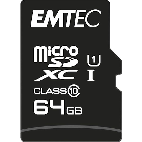 MicroSDXC 64GB EMTEC minneskort + CL10 Gold+ UHS-I 85MB/s adapter