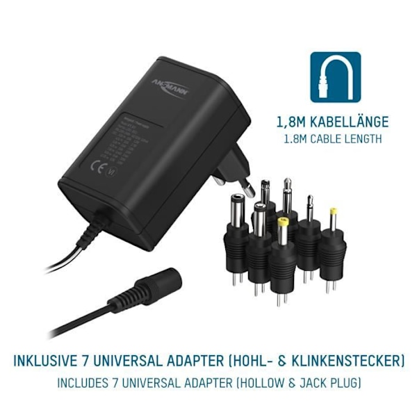 ANSMANN APS 300 universell strömförsörjningsenhet - 12V - 1500mA - 7 adaptrar