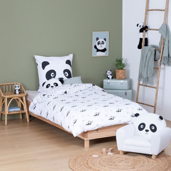 Sängkläder 2 delar barn panda "Andy" bomull lila 140x200cm Svartvitt