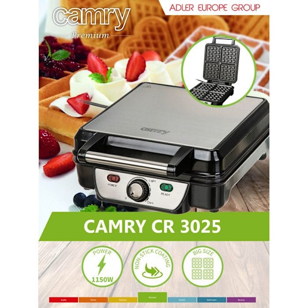 Gaufrier - CAMRY - 1150 W - 4 våfflor - Non-stick beläggning - Justerbar termostat