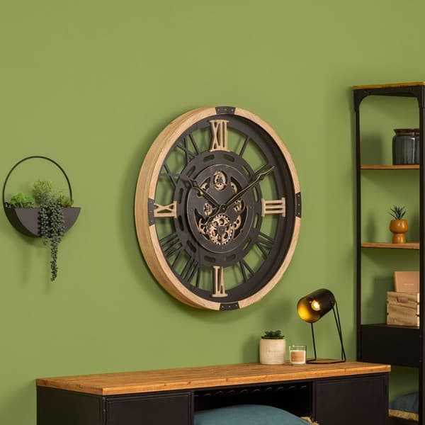 Mekanisk träklocka D80cm - Atmosphera Inredningsdesigner Svart