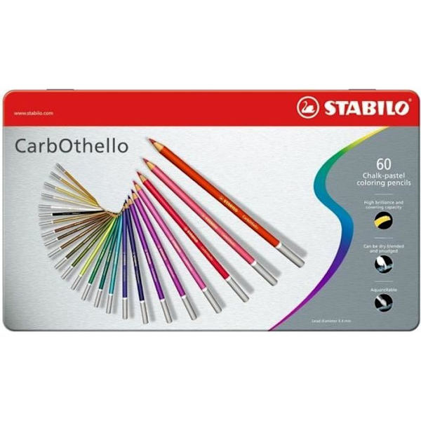 CarbOthello kol pastellfärgade pennor - STABILO - Metalllåda med 60 färgpennor Flerfärgad