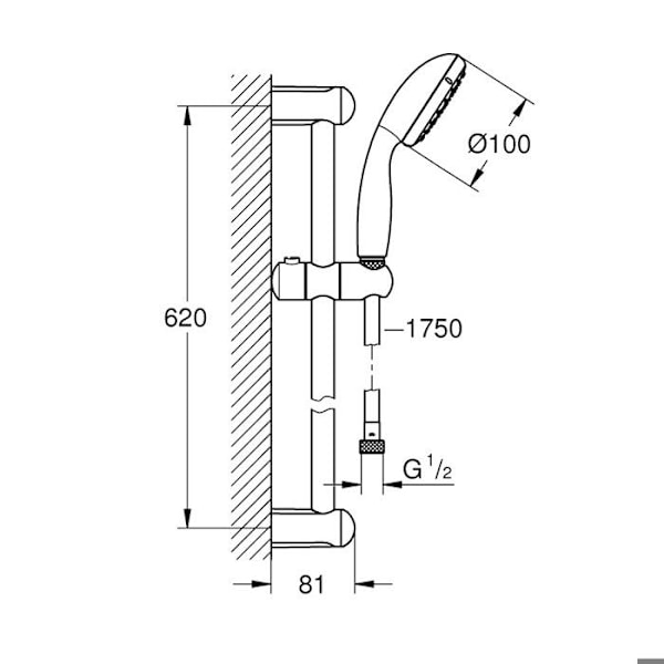 TEMPESTA NEW 100 2-jet duschset med stång och 600 mm handdusch - GROHE - 27598001