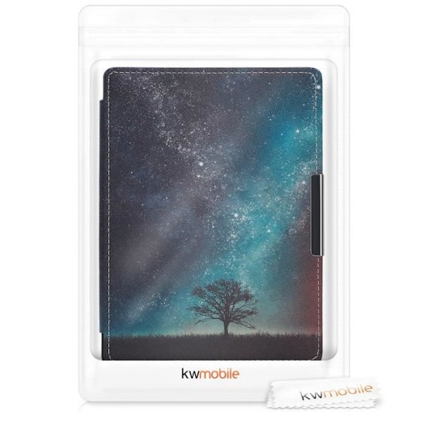 kwmobile eReader Fodral Kompatibel med Kobo Aura H2O Edition 1 - PU Läder Magnetic Flip Cover - Cosmic Tree Blue-Gr
