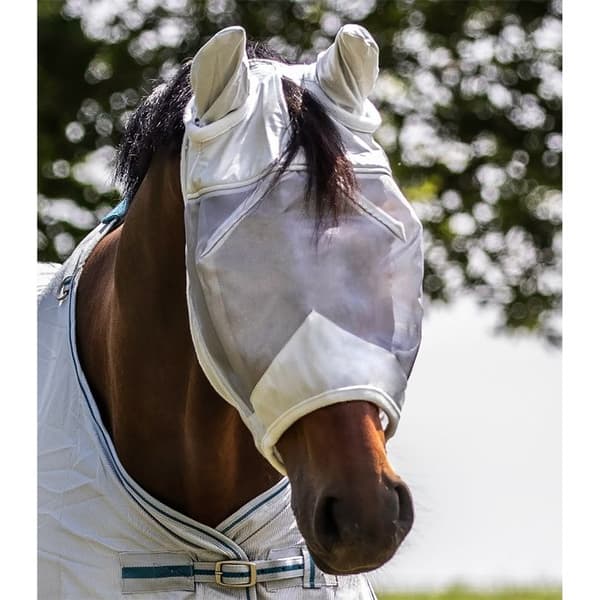 Flugmask med öronskydd för häst Waldhausen Premium - grå/silver - Grå - Full grå/silver