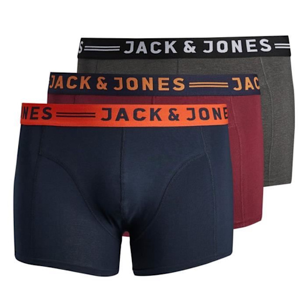 Parti med T-shirts - Jack & Jones - Modell JACLICHFIELD - 95% Bomull - 5% Elastan - Paket med 3 Antracit, vinröd, marin XXXL