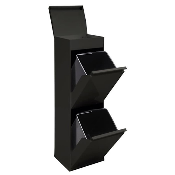 Arregui Top CR226-B Stålåtervinningskärl, selektiv sorteringsbehållare, 2 hinkar, multifunktionsfack, 2x17L (34L) svart Svart