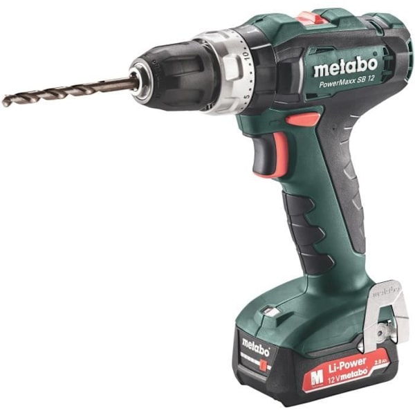 Sladdlös borrskruvmejsel - METABO - PowerMaxx SB12 - 2 litiumbatterier 2 Ah - 12V - 1400 rpm Grön