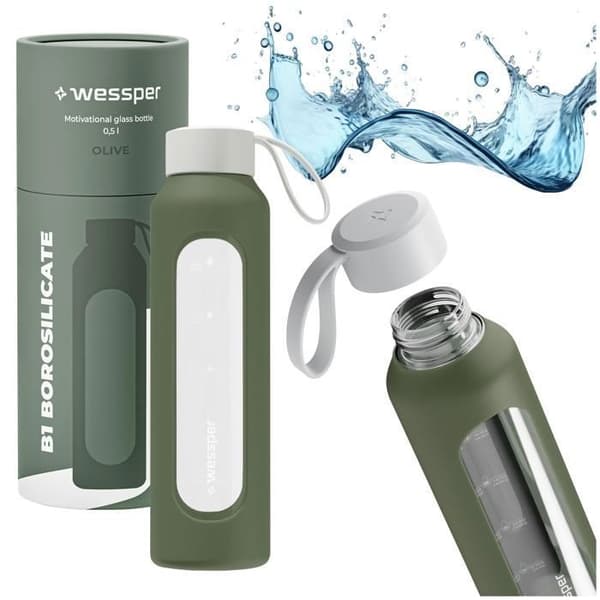 Motiverande glasflaska - Wessper B1 BOROSILICATE - 500ml - oliv Grön