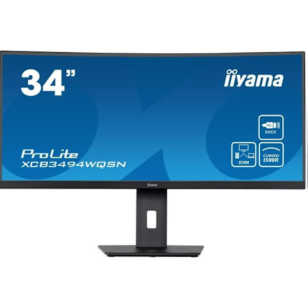 Böjd PC-skärm - IIYAMA XCB3494WQSN-B5 - 34" UWQHD - VA Panel - 0,4 ms - 120Hz - HDMI / DisplayPort / USB / KVM / USB-C dockning