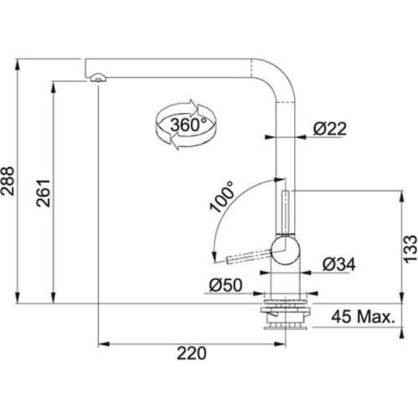 FRANKE Neptune Style Window Canna Girevole kran - Krom - Spakhandtag - 360° vridbar Krom