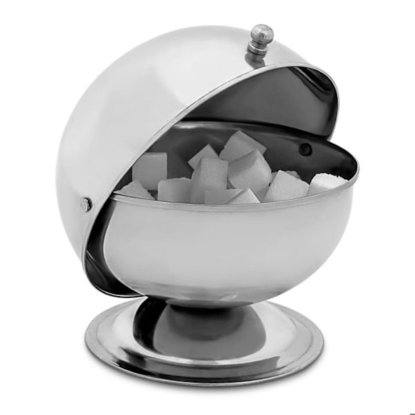 Relaxdays SWEETY Round Ball Sockerskål med återförslutningsbart Bistro Sugar Ball Lock 14 x 13 x 13 cm, Silver silver-
