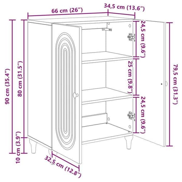 vidaXL Buffé Svart 66 x 34,5 x 90 cm Ingenjörsträ 894126