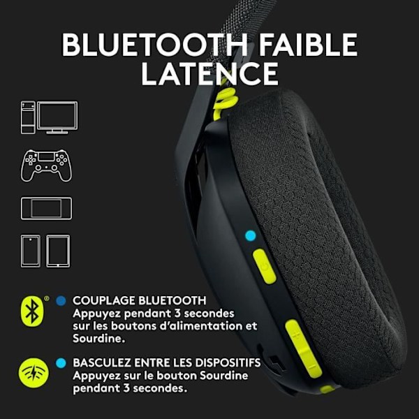 Spelheadset - Trådlöst - Logitech G - G435 Lightspeed - Med mikrofon - Svart Svart