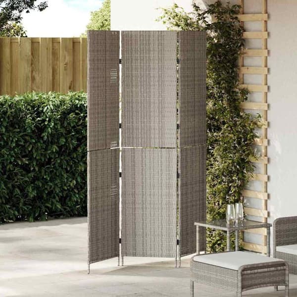 Fällbar skärm i polyrotin - vidaXL - Grå - 146x180 cm - 3 paneler - Fällbar - Matt finish - Inomhusbruk