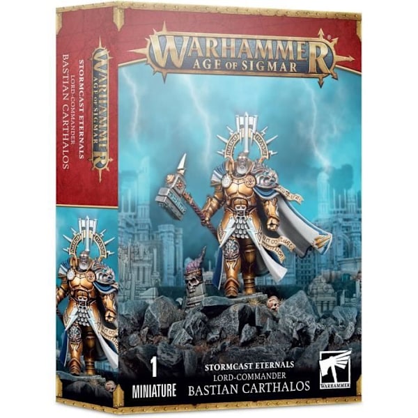 Spelverkstad Warhammer AoS Stormcast Eternals Lord Commander Bastian Carthalos Guld/Grå/Blå TU-figur