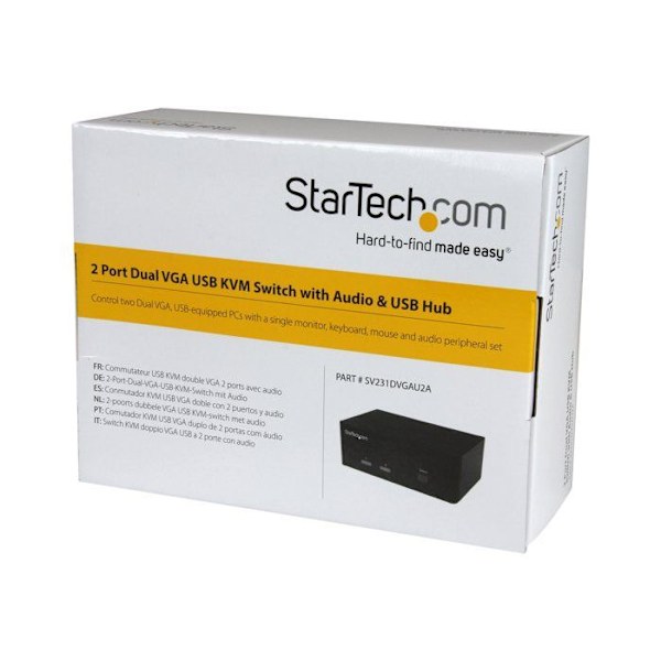 STARTECH 2-portars dubbel VGA USB KVM-switch med 2-portars USB 2.0-hubb - 2 dator(ar) - 1 lokal(a) användare(r) Svart