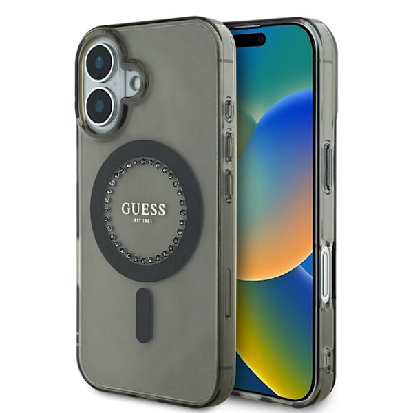 Coque Guess IML Strass MagSafe för iPhone 16 (Svart)