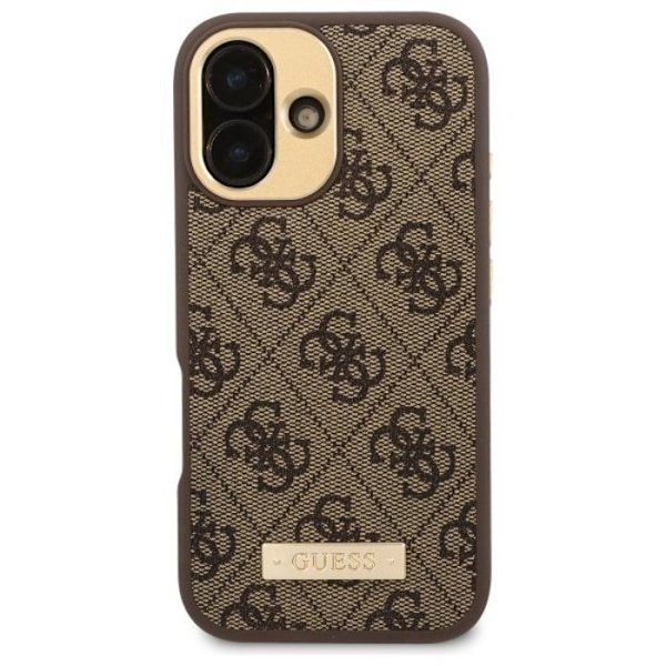Coque pour iPhone 16 - Guess Hardcase 4G Logo Plate MagSafe (GUHMP16SU4GPRW) - Brun