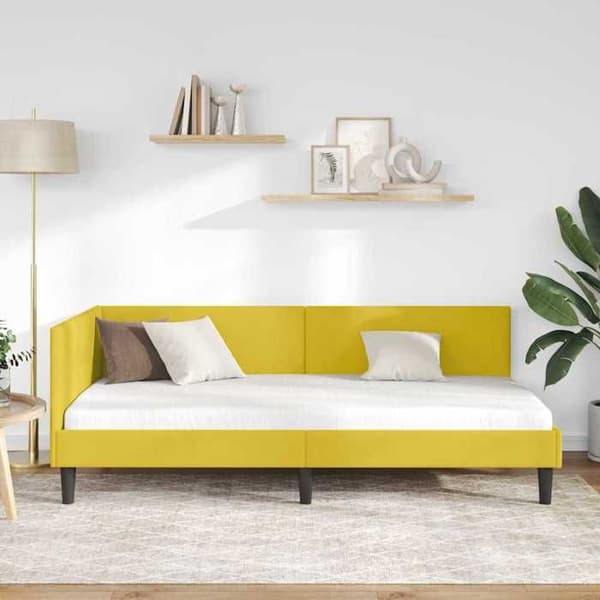 vidaXL Vinkel sängram Gul 90 cm x 200 cm Sammet 42016232