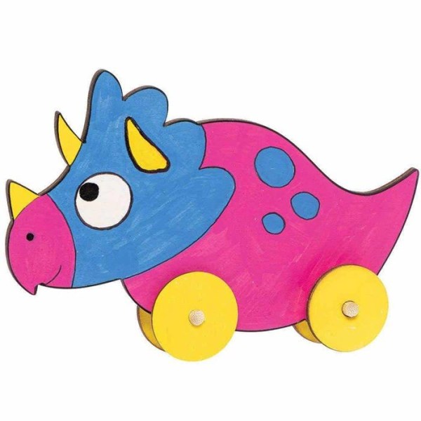 Pull Toy - Baker Ross Push Toy - FC830 - Wooden Pull Toy Dinosauriemönster - Set med 4, leksaker för barn ()