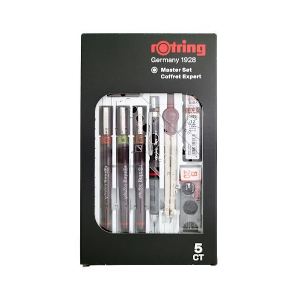 Ritset - ROTRING - Master - Mekanisk penna 0,5 - Isograph 0,1/0,3/0,5 mm - Tillbehör ingår Set 6