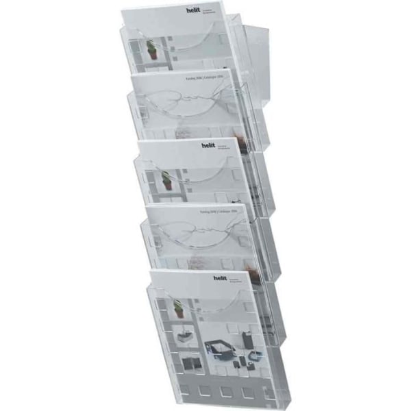 Väggmonterad tidningsställ - HELIT - A4 - Transparent - 5-pack - Väggfäste ingår Transparent