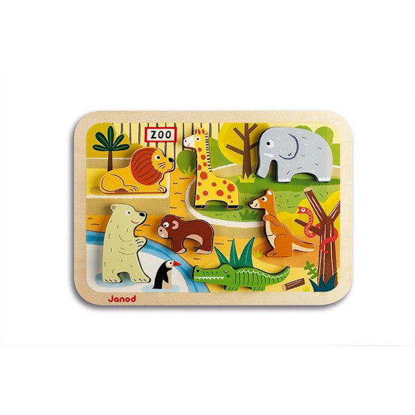JANOD Wooden Zoo Puzzle 7 st - Från 18 månader - Djur - Motorik och fantasi Flerfärgad