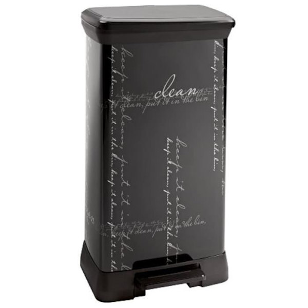210974 Kalligrafi Dekor Rektangulär Pedal Bin Polypropen Svart Metall 39 X 29 X 72 Cm 6257