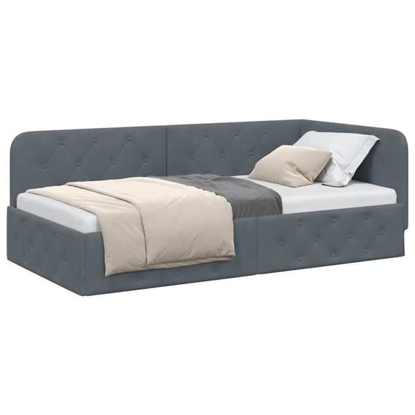 Vinkel sängram i sammet - vidaXL - Mörkgrå - 100x200 cm - L-formad design - Mångsidig bäddsoffa Mörkgrå