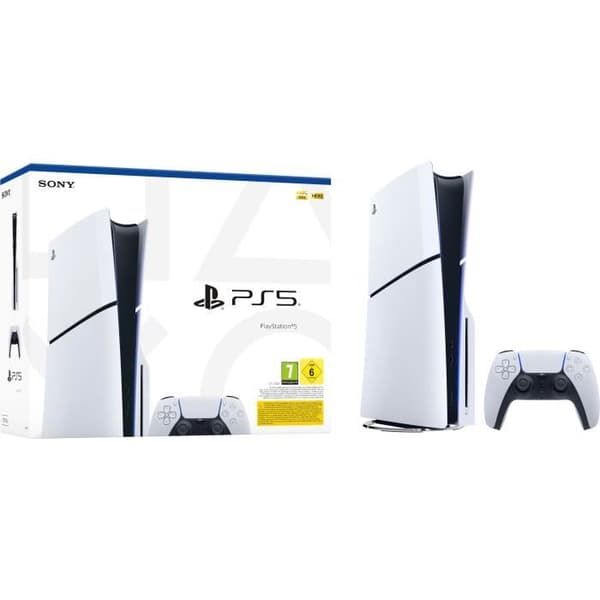 Spelkonsol PlayStation 5 - Standardutgåvan (Slim-modell med CD-läsare) vit svart
