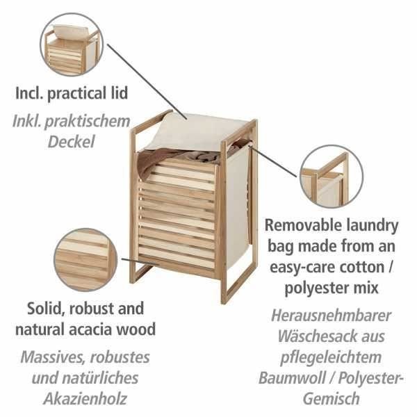 Tvättkorg - WENKO - Acina - Massiv akacieträ - Kapacitet 40L - Skandinavisk design kastanj