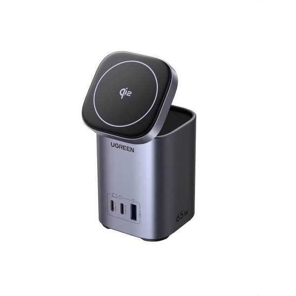 Laddare - UGREEN - Nexode 65W - 3 portar - Qi2 15W - Snabb Laddning