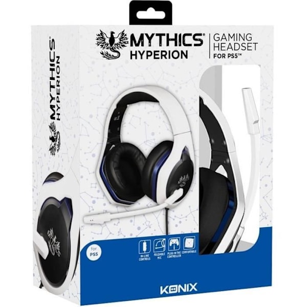 Gaming Headset - KONIX - Mythics Hyperion - Stereo 50 mm - Wired - PS5 Design Svart, vit och blå