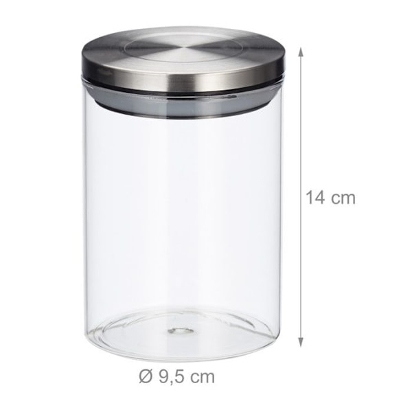 Relaxdays förvaringskärl set om 3, 750 ml, vattentät, lock av rostfritt stål, kryddor, ris och te, genomskinlig burk transparent, silver