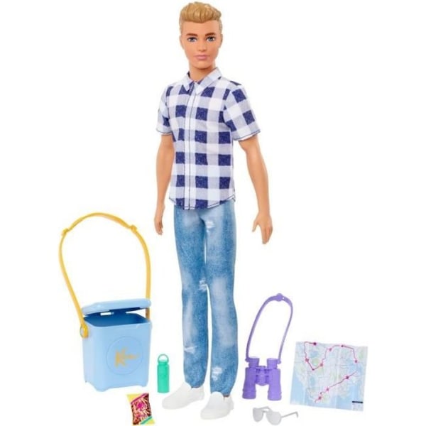 Barbie Ken Campingdocka - 3 år och uppåt - Rutig skjorta, jeans, ett par tennisskor - 6 tillbehör ingår Flerfärgad